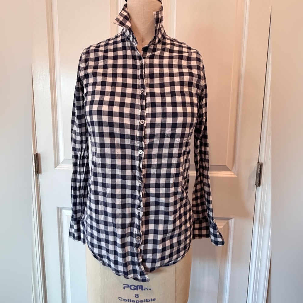 J.Crew Boy Fit Gingham Button Down Shirt XS Navy White Cotton - Picture 3 of 10